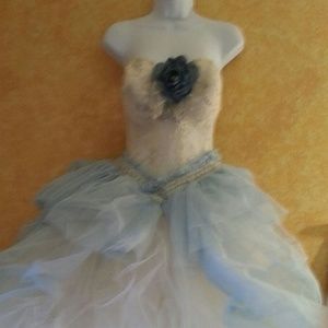 Ivory & Blue Lace & Tulle Corset Ballgown Set